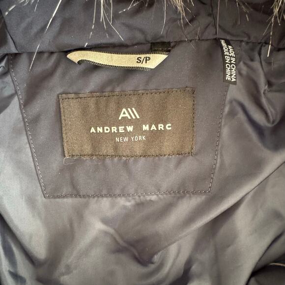 NWT Andrew Marc Phoebe Down-Filled Faux Fur Trim Zip Front Long Coat Blue Size S - Picture 7 of 16